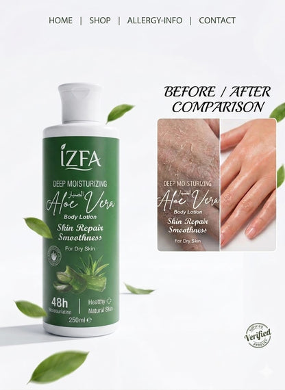 IZFA Deep Moisturizing Aloe Vera Body Lotion , Repair Dry Skin , Get Soft & Smooth Glow , 48H Hydration 250 (ml)