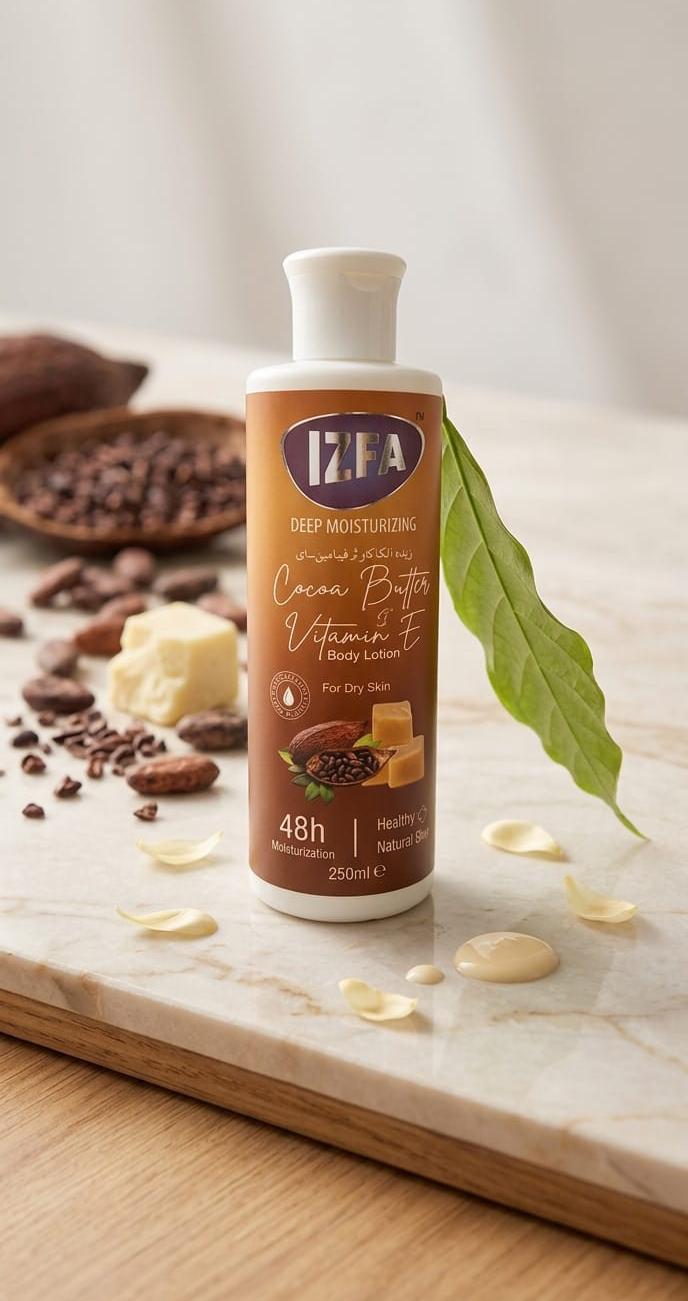 IZFA Cocoa Butter Body Lotion For Intense Nourishment & Soft Skin - 250ml | Premium Deep Moisture Rich Body Cream For Dry Skin Repair