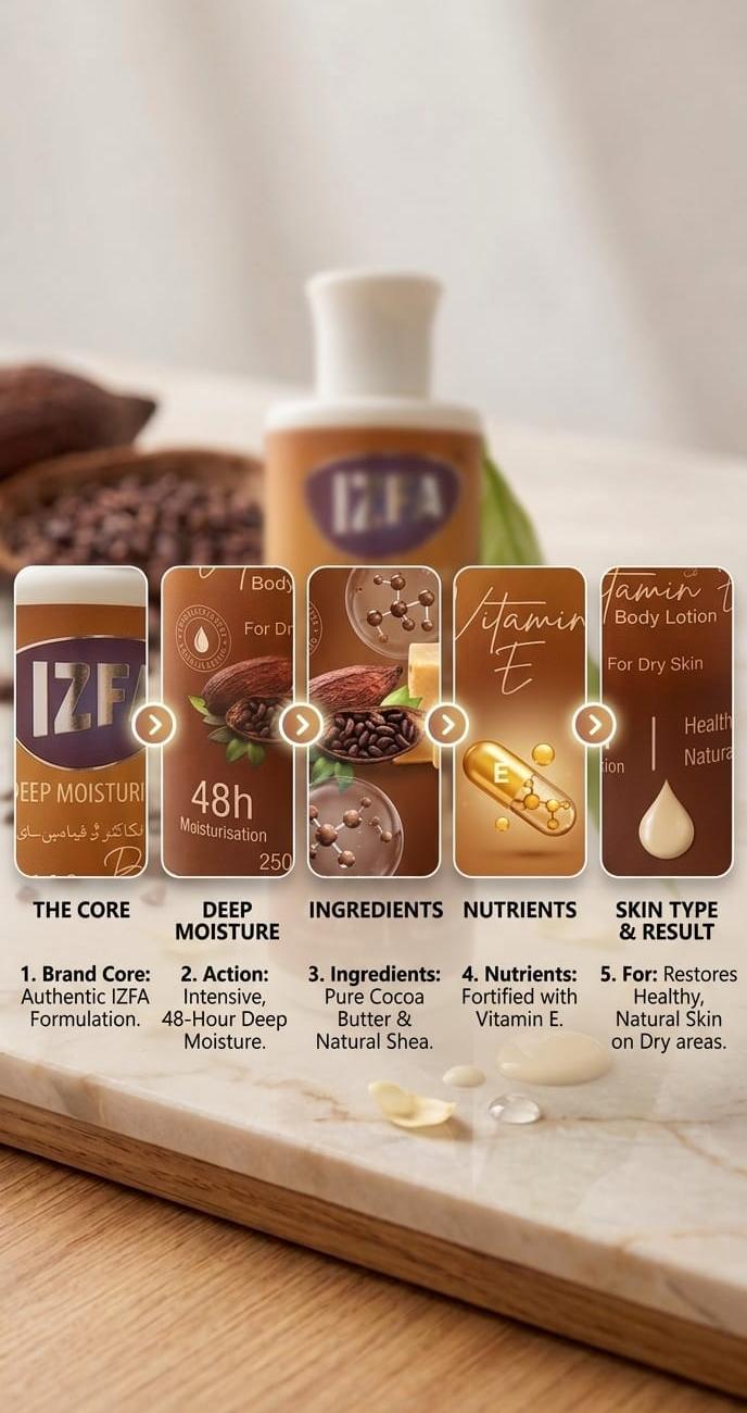 IZFA Cocoa Butter Body Lotion For Intense Nourishment & Soft Skin - 250ml | Premium Deep Moisture Rich Body Cream For Dry Skin Repair