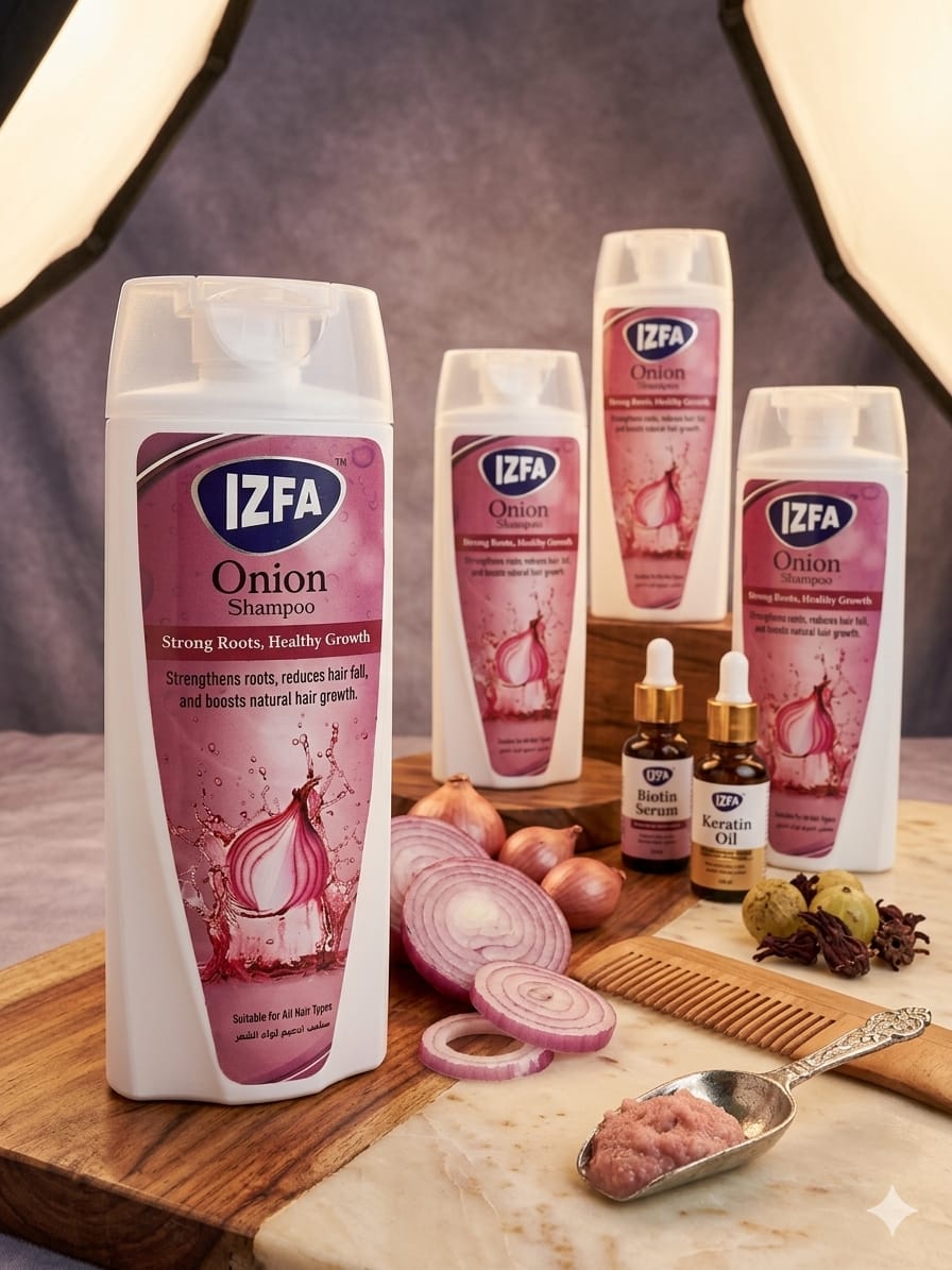 IZFA Onion Shampoo For Hair Fall Control & Strong Growth - 200ml | Anti Hair Loss Deep Cleansing Natural Onion Extract Shampoo